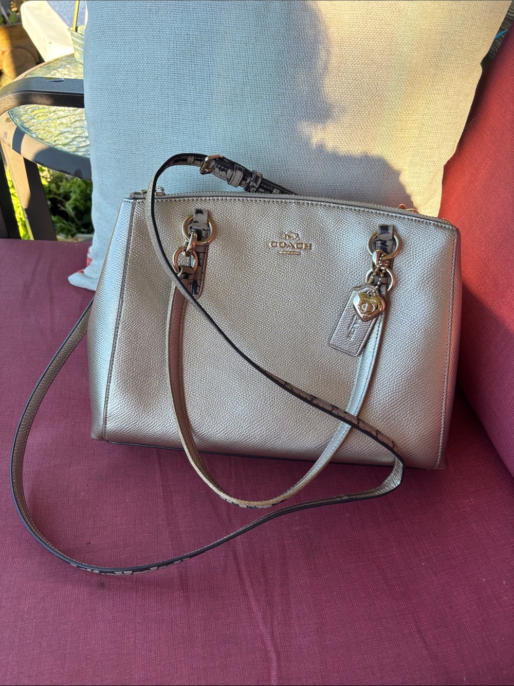 Coach Metallic Gold Leather Satchel Bag - Coach